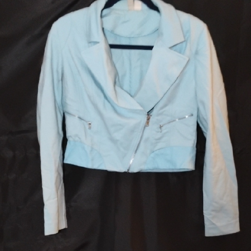 Stylish Women's Light Blue Moto Jacket